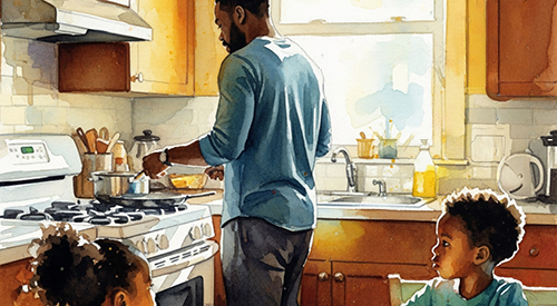 father cooking breakfast